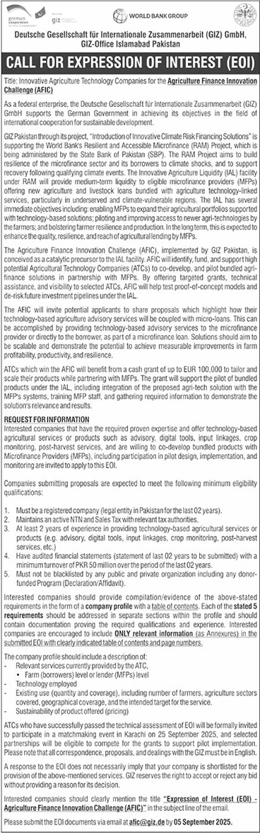 Deutsche Gesellschaft fur Internationale Zusammenarbeit Islamabad tender Notice